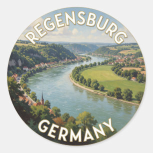 Pegatina Redonda Regensburg Alemania Viaje Ciudad Antigua