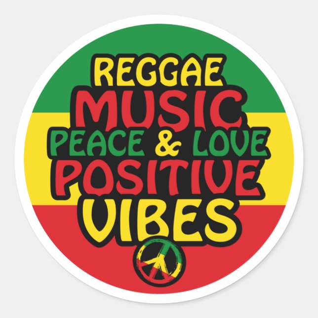 Pegatina Redonda Reggae design with positive quotes and reggae flag (Anverso)