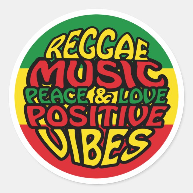 Pegatina Redonda Reggae Music with positive sayings (Anverso)