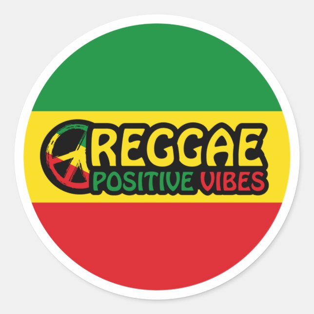Pegatina Redonda Reggae Music with positive vibes and reggae flag (Anverso)