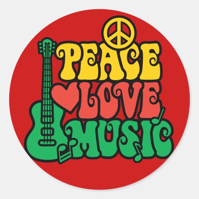 Pegatina Redonda Reggae Peace Love Music (Anverso)