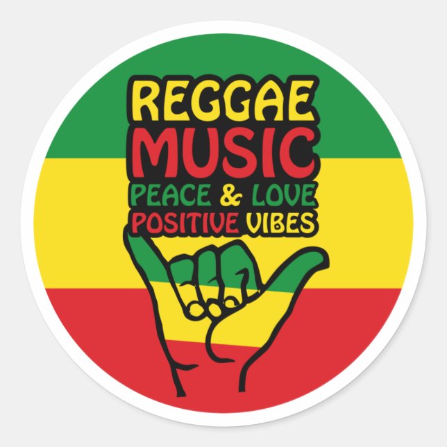 Pegatina Redonda Reggae Shaka Hand con citas positivas (Anverso)