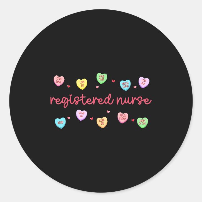 Pegatina Redonda Registered Nurse Valentines Candy Heart Healthcare (Anverso)