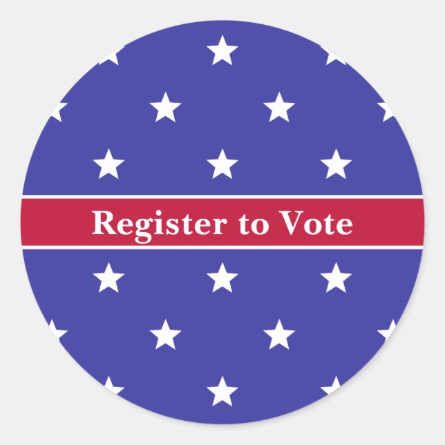 Pegatina Redonda Regístrate para votar el patrón rojo de estrella b (Anverso)