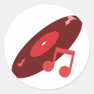 Pegatina Redonda Registro de música retro y nota roja