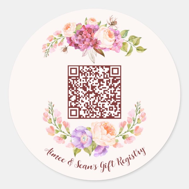 Pegatina Redonda Registro de regalo del Boda de cuadros florales de (Anverso)