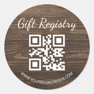 Pegatina Redonda registro de regalos de madera rústica código qr ba