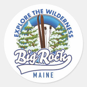 Pegatina Redonda Registro de viaje de esquí Big Rock Maine
