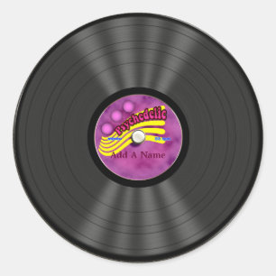 Pegatina Redonda Registro Psicodélico de Vinilo Personalizado