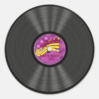 Pegatina Redonda Registro Psicodélico de Vinilo Personalizado