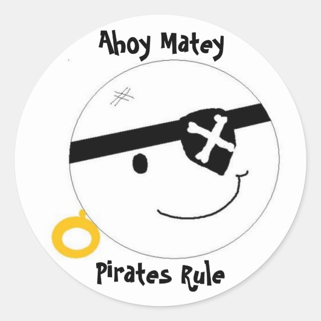 Pegatina Redonda Regla de Ahoy Matey Pirates (Anverso)