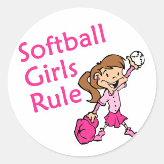 Pegatina Redonda Regla de Chicas de Softbol