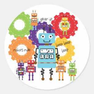 Pegatina Redonda Regla de Robots
