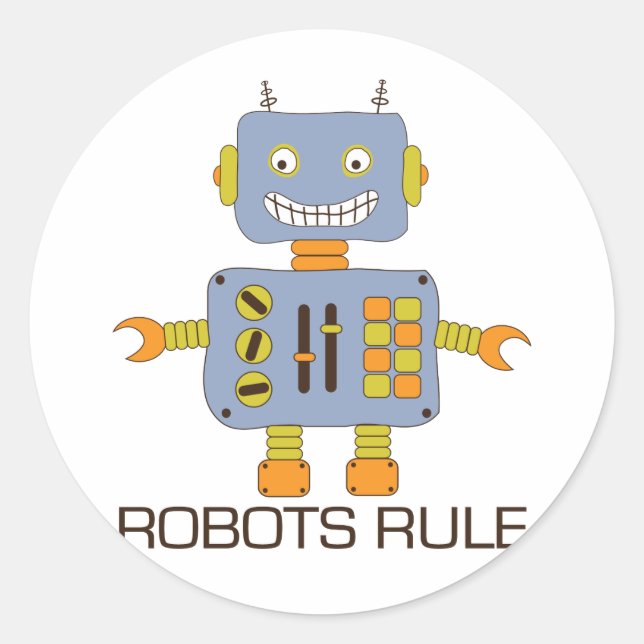 Pegatina Redonda Regla de Robots (Anverso)