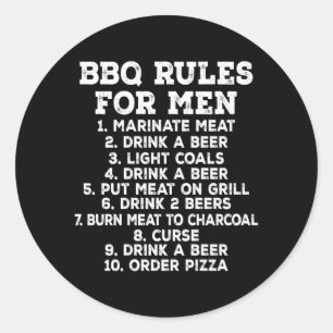 Pegatina Redonda Reglas de Barbacoa para Hombres Graciosas Cerveza 