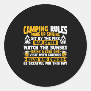 Pegatina Redonda Reglas Divertidas de Camping para Autocaravana