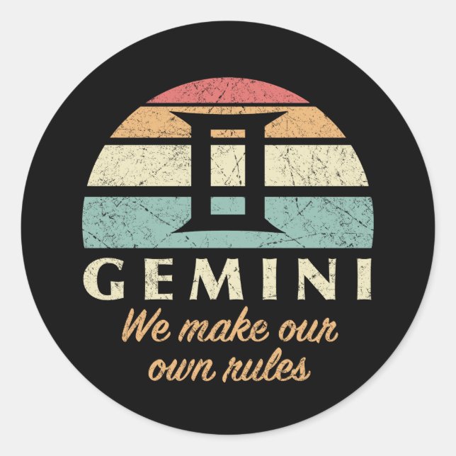 Pegatina Redonda Reglas divertidas de Gemini Zodiac (Anverso)