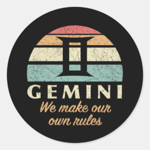 Pegatina Redonda Reglas divertidas de Gemini Zodiac