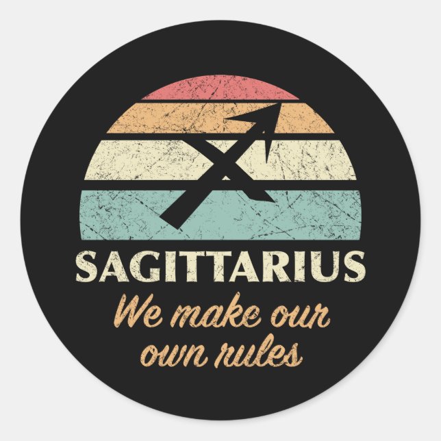 Pegatina Redonda Reglas divertidas de Sagittarius Zodiac (Anverso)