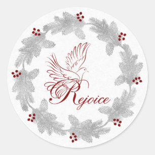 Pegatina Redonda Regocijarse con la corona fúnebre Dove Silver