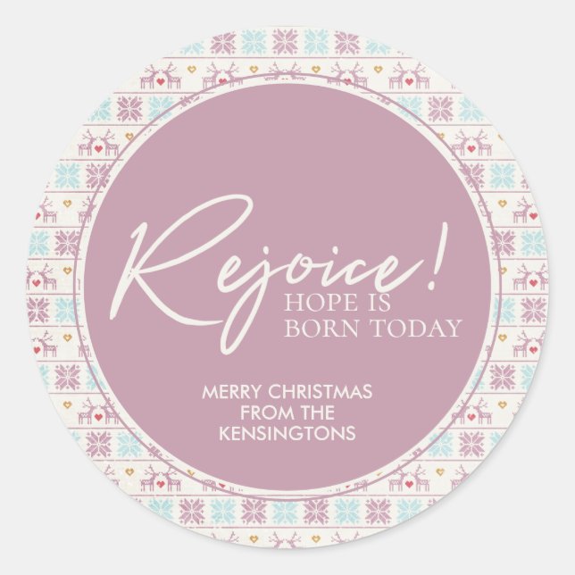 Pegatina Redonda Regocijarse Navidades Pastel Typography Snowflake (Anverso)