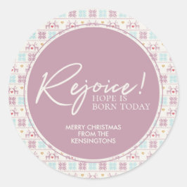 Pegatina Redonda Regocijarse Navidades Pastel Typography Snowflake