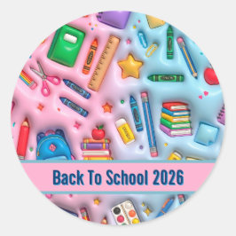 Pegatina Redonda Regreso Personalizado a la Escuela 2026