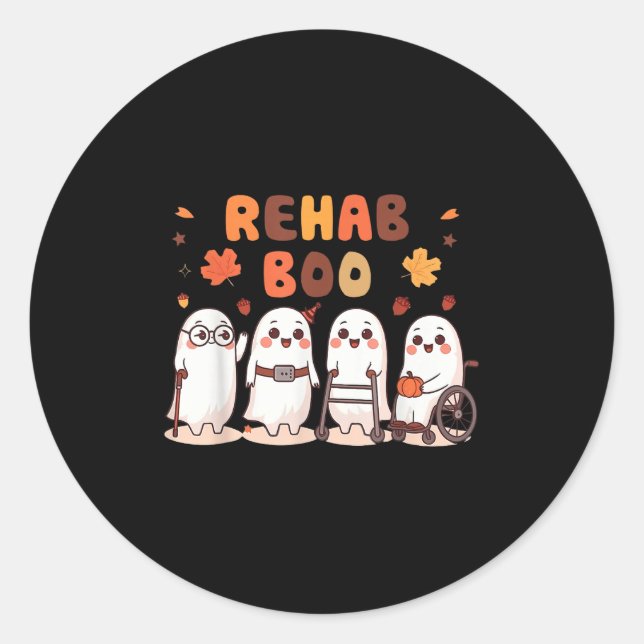 Pegatina Redonda Rehab Boo Halloween Fun Ghost Physical Therapy Ot  (Anverso)