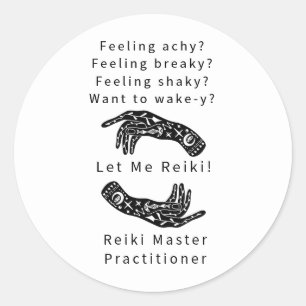 Pegatina Redonda Reiki Maestro Practicante Riddle Y Manos