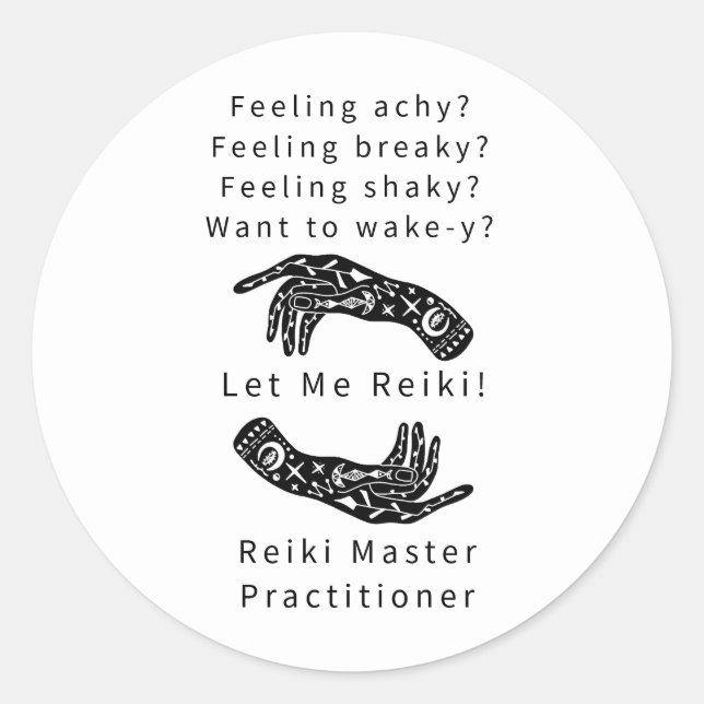 Pegatina Redonda Reiki Maestro Practicante Riddle Y Manos (Anverso)