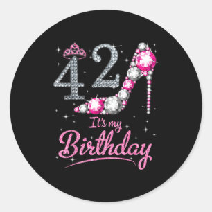 Pegatina Redonda Reina 42 años cumpleaños 42 feliz día