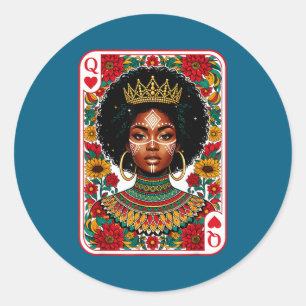 Pegatina Redonda reina africana carta melanina orgullo negro blm