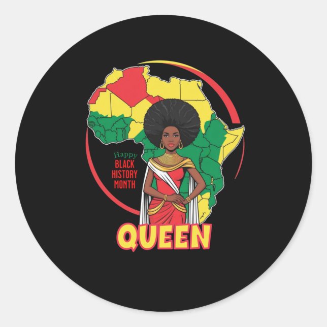Pegatina Redonda Reina afro (Anverso)