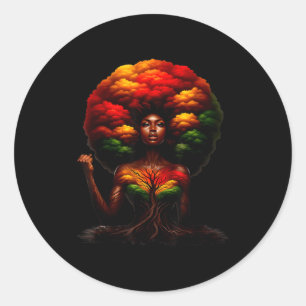 Pegatina Redonda Reina Afro Mujer Negra Raíces Africanas Melanina N