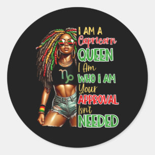 Pegatina Redonda Reina Capricornio Negra Mujeres Afroamericana Juni