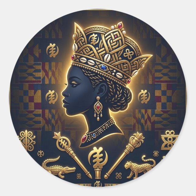 Pegatina Redonda Reina de África (Anverso)