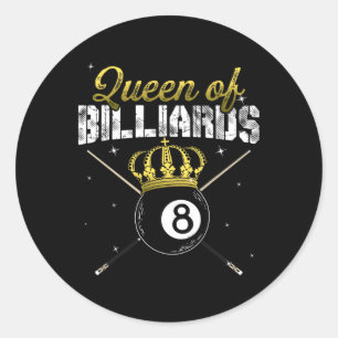Pegatina Redonda Reina De Billetes Piscina Billiard Jugador Qu
