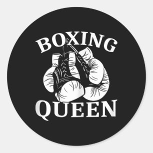Pegatina Redonda Reina de Boxeo Femenino Luchadora Kickboxing 