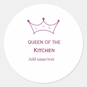 Pegatina Redonda reina de cocina corona malva cocinar nombre chef