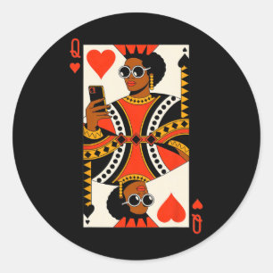 Pegatina Redonda Reina De Corazones Carta Mujer Negra Orgullo De Me