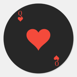 Pegatina Redonda Reina De Corazones Disfrazado De Tarjeta De Juego