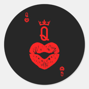 Pegatina Redonda Reina De Corazones Tarjeta De San Valentín Labios.