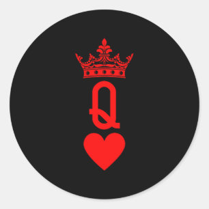 Pegatina Redonda Reina De Corazones Tarjetas Pareja Coincidente San