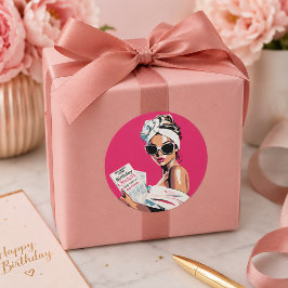 Pegatina Redonda Reina de Cumpleaños Personalizada de Moda