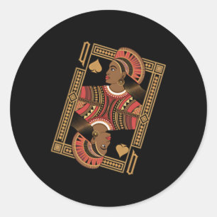 Pegatina Redonda Reina de espadas Tarjeta De Póquer Afro Americano