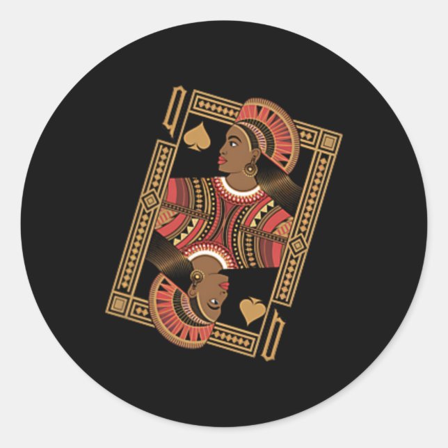 Pegatina Redonda Reina de espadas Tarjeta De Póquer Afro Americano  (Anverso)