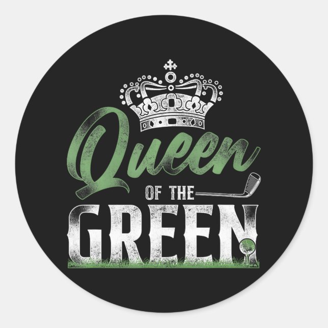 Pegatina Redonda Reina De Golf Reina De La Corona Del Verde (Anverso)