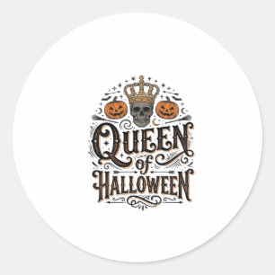Pegatina Redonda Reina de Halloween Camiseta de calabaza de cráneo