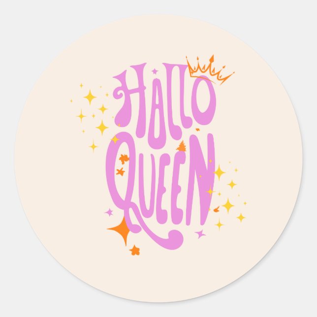 Pegatina Redonda Reina de Halloween, Halloqueen, arte de Halloween  (Anverso)
