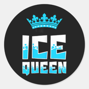 Pegatina Redonda Reina de Hielo Gráfico Pesca en Hielo Pescador Cañ